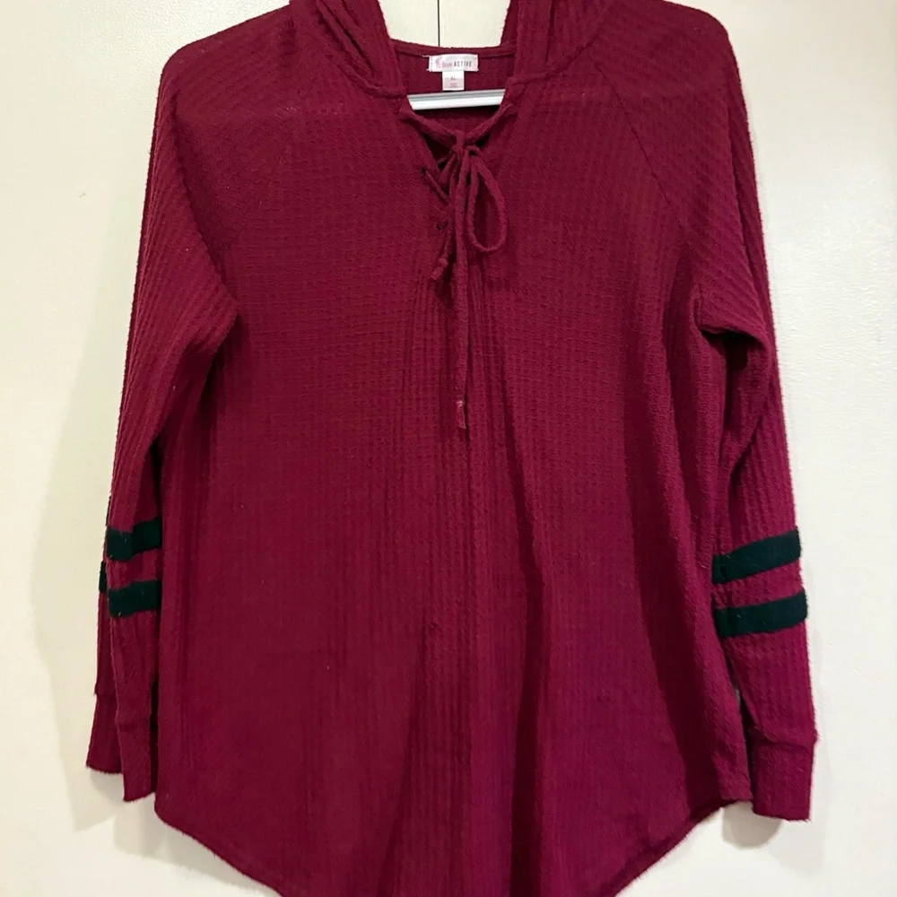 Flirtitude Maroon Tie Front Tunic Sweatshirt with hood